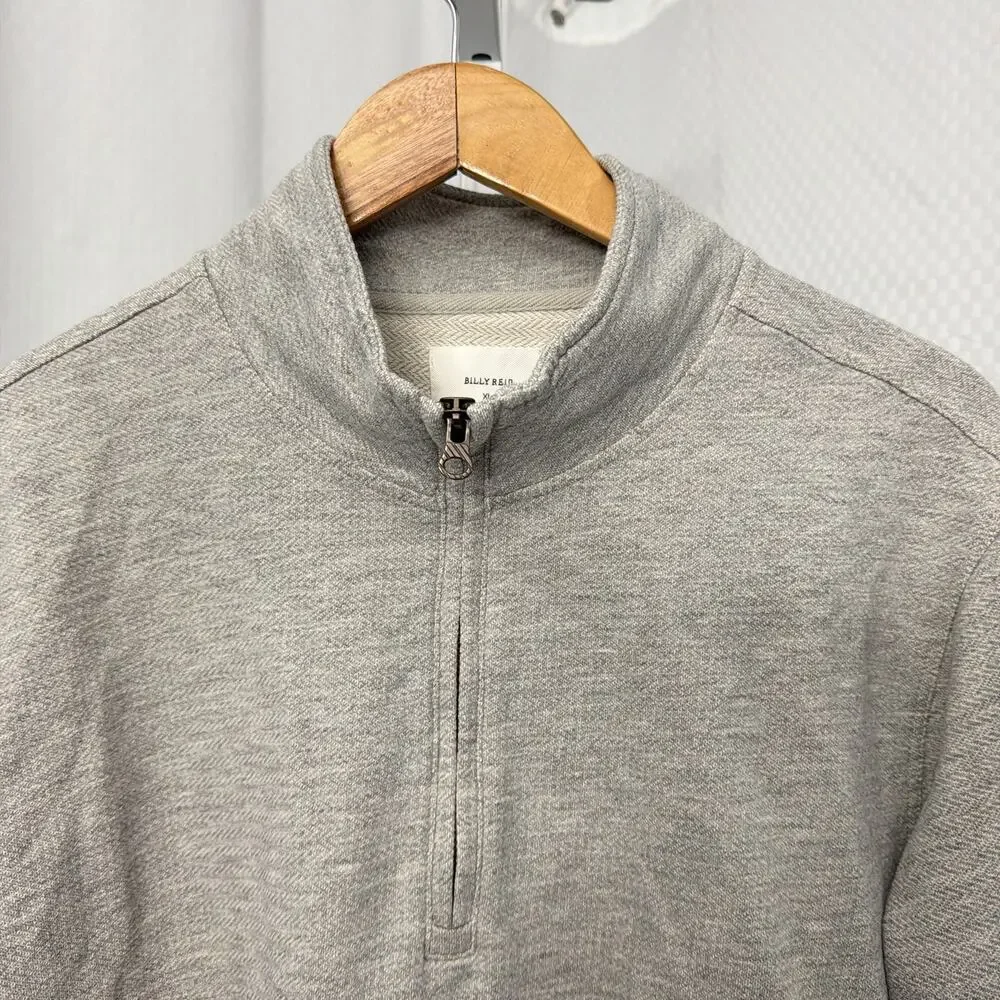 Billy Reid Sweatshirt Men’s XL Pullover Gray Herringbone 1/4 Zip Long Sleeve
